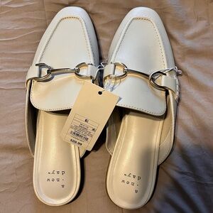 A New Day Women's Cream Loafers with Silver Accent